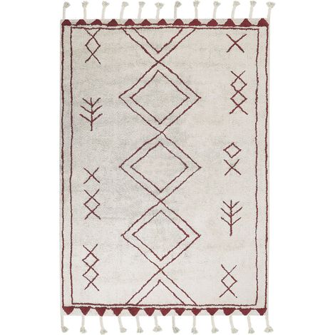 Beliani Rug Off-White Cotton 160 x 230 cm Modern Area Geometric Pattern Fabric, White, Hand Tufted, Pile Height 1.5 cm, Rectangular, 100% Cotton KENITRA (1/5)