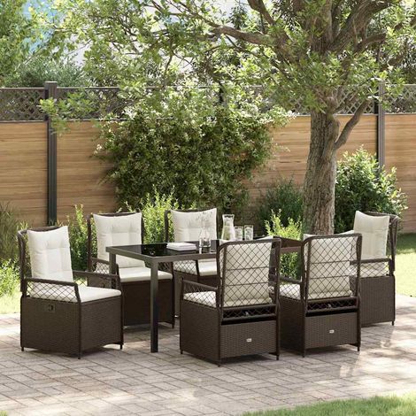 Garten Essgruppe 7 pcs Braun Poly-Rattan (1/5)
