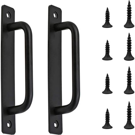 2 Pieces Door Pull Handle Aluminium Alloy Grab Bar Handles Heavy Duty Sliding Pull Gate Barn Shed Garage Cabinet Handles with Back Plate for Kitchen Furniture Cabinet Closet Door (with 8 Screws) (1/5)