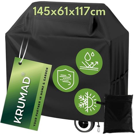 Housse de barbecue imperméable et résistante aux intempéries en polyester robuste avec fermeture éclair et cordon de serrage résistant aux UV pour barbecue à gaz, charbon et électrique, 145 x (1/5)