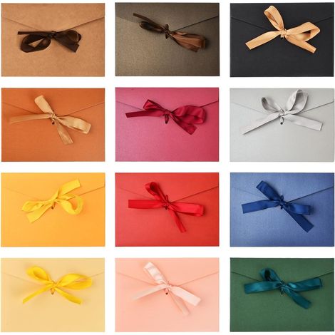 Set di 12 buste in carta kraft colorata retrò (17,5 x 12,4 cm) con nastro – Buste colorate per inviti, biglietti d'auguri e cartoline, senza finestra, finitura opaca (1/5)