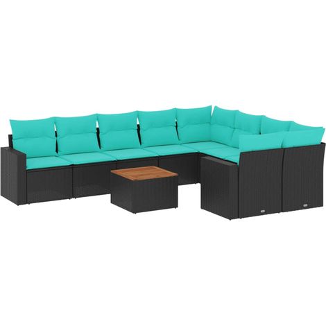 Set Divani da Giardino 10 pz con Cuscini Nero in Polyrattan vidaXL (1/5)