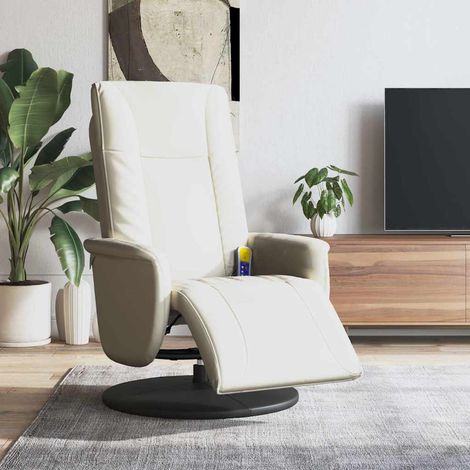 Fauteuil inclinable de massage et repose-pieds crème similicuir (1/5)