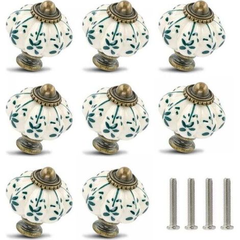 Ensemble de 8 boutons d'armoire en céramique en forme de citrouille, boutons de commode vintage, boutons de tiroir vintage avec vis pour meubles et projets de bricolage. (1/4)