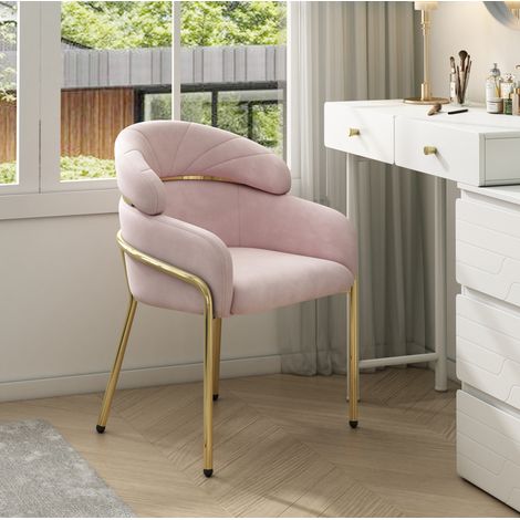 Stuhl Esszimmerstuhl bequem Samt Metallbeine Pink OKMYHOME (1/5)