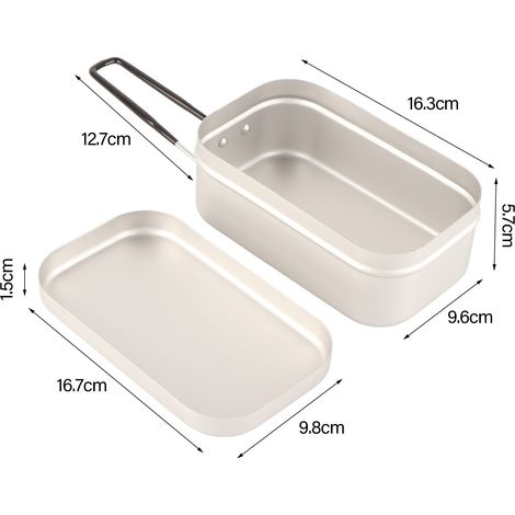 Boîte à lunch en aluminium avec poignée pliable, boîte bento portable en acier inoxydable léger, adaptée aux pique-niques en plein air, en aluminium de couleur naturelle, 800 ml, avec une jupe. (1/5)