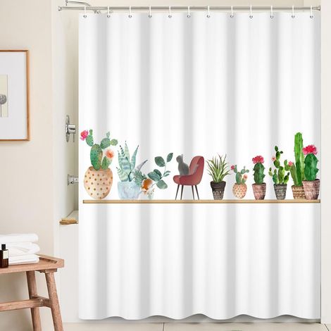 180x180cm Rideau de Douche Cactus Chat Vert désert Animaux Aquarelle Cactus Chat de Compagnie Décoration de Baignoire Accessoires Imperméable Polyester (1/4)