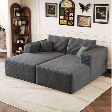 Canapé modulable 180x151x58 cm en tissu côtelé gris foncé, sans montage pour salon FloraGrace (1/5)