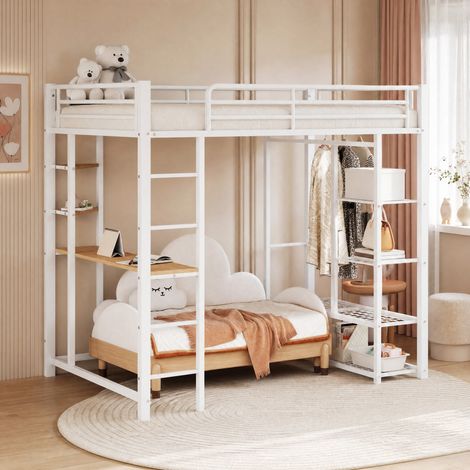 MEUBLIV Letto a soppalco 140x200 cm bianco – scrivania e contenitore, senza materasso (1/5)