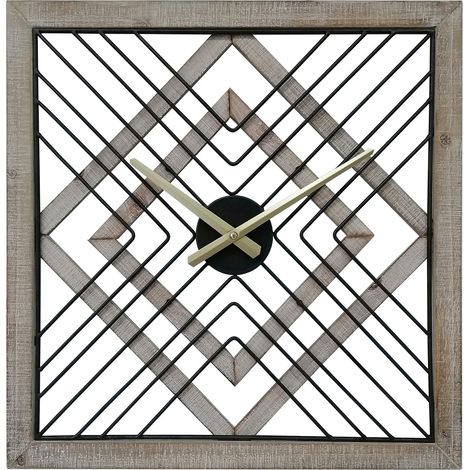 Rebecca Mobili Orologio da Parete Quadrato in Metallo Mdf Nero Marrone Stile Moderno