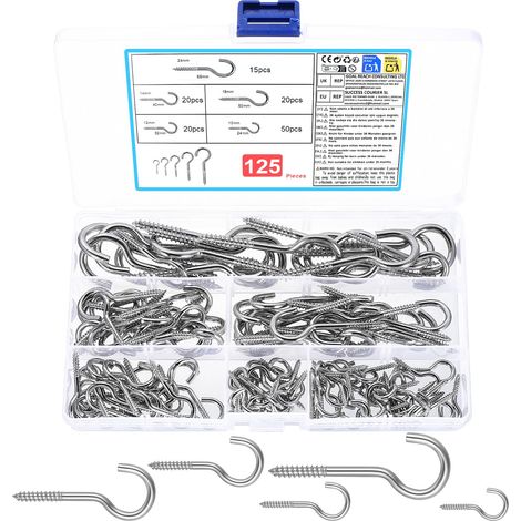 125 Pcs Crochet a Visser,Piton à Visser,Vis Crochet Plafond Charge Lourde (1/5)