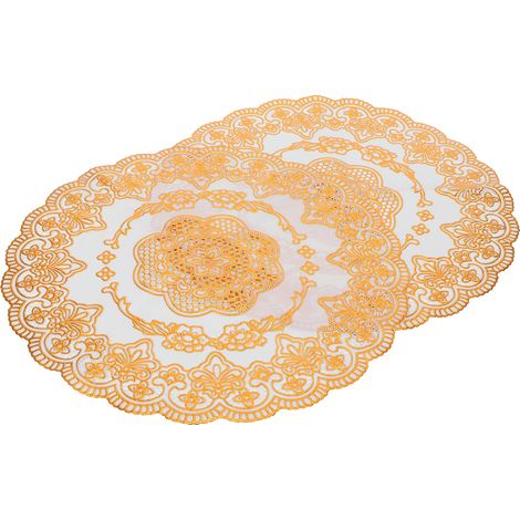 Lot de 2 sets de table 38x38cm en PVC doré, avec dessous de verre, pour mariage et fête (modèle rond 01). (1/5)