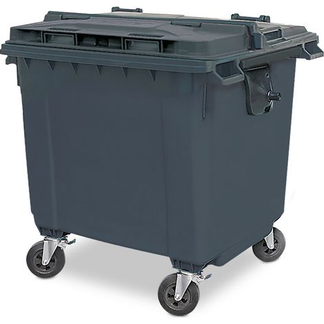 BRB 1100 Liter Großmüllbehälter/Müllcontainer nach EN 840, MGB, grau mit farbigem Deckel, Flachdeckel oder Runddeckel (grau/grau Flachdeckel)