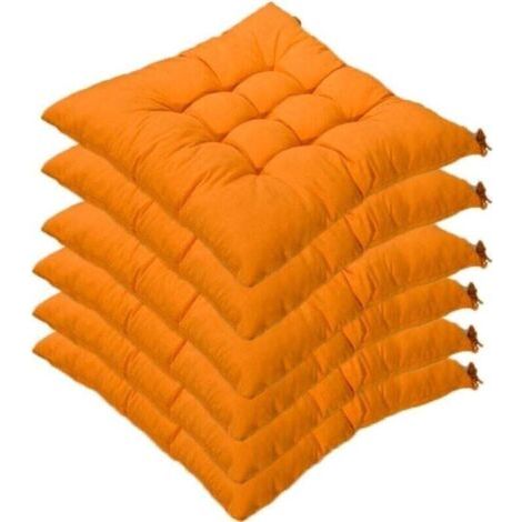 Lot de 6 coussins de chaise carrs 40 x 40 cm, matelasss, confortables et colors, pour intrieur et extrieur (orange) (1/4)