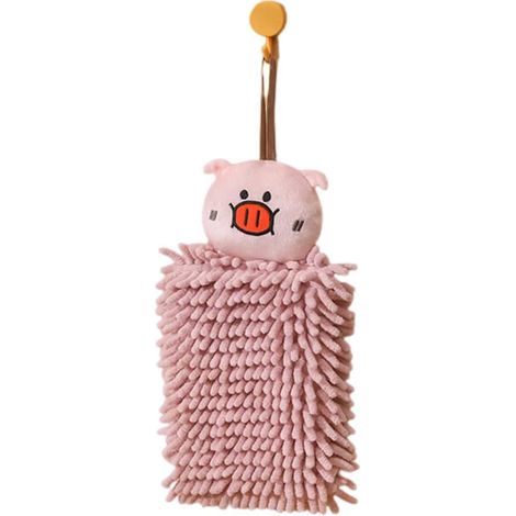 Lot de 1 serviette chenille double face avec boucles de suspension, douce pour la salle de bain et la cuisine, rose (1/4)