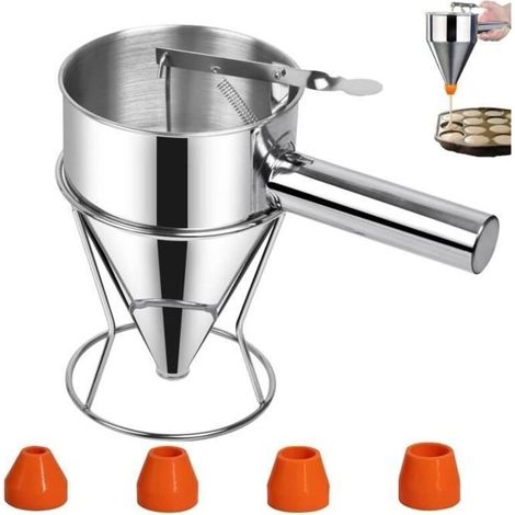 Dough Dispenser, Stainless Steel Piston Funnel, Stand and 4 Different Nozzles, Stainless Steel Dispenser, Kitchen Funnel (1/4)
