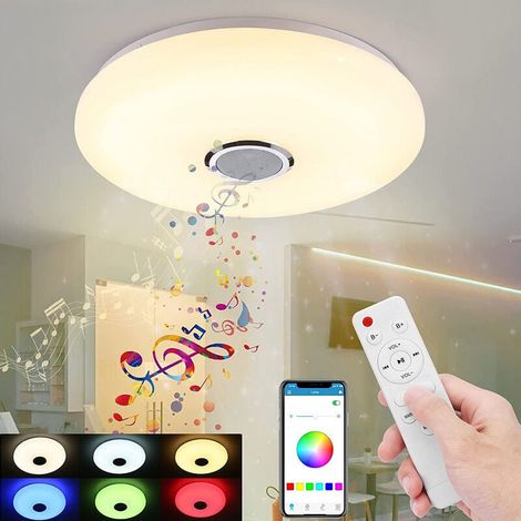 Plafonnier LED 36W Dimmable, Haut-parleur Bluetooth, Lumière avec Télécommande/App Contrôle, Changement de Couleur RGB, Lampe de Plafond pour Cuisine/Chambre/Salle de Bain/Salon/D'Enfants [Classe éner (1/4)