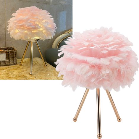 Lampe de table en plumes, rechargeable par USB, lampe de chevet, veilleuse créative en plumes d'oie, lampe de table décorative pour chambre nuptiale, rose (1/5)