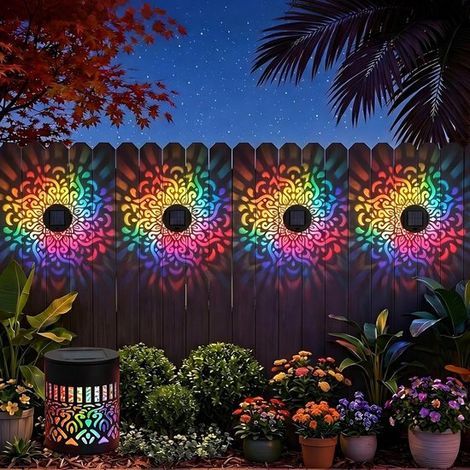 Solar powered outdoor wall light, waterproof solar mandala pattern lamp for fence, ideal for patio decoration. (1/5)