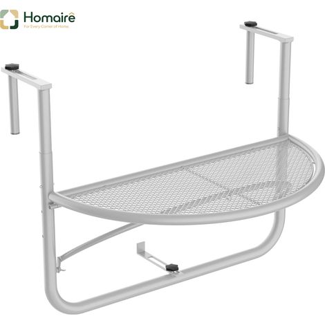 HOMAIRE Table de balcon suspendue ajustable en hauteur demi-cerclée en métal blanc pour terrasse