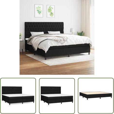 The Living Store Sommier à lattes de lit avec matelas Noir 200x200 cm Tissu - Lit Double - Lit Tapissier - Matelas À Ressorts Ensachés - Literie - Chambre À Coucher (1/5)
