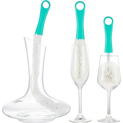 Lot de 3 brosses de nettoyage flexibles pour carafes, verres à vin, carafes, verres à pied et coupes en verre (vert)-AquaForge (1/5)