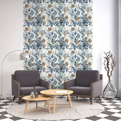 Papier peint intissé pré-encollé - FLEURS ET FEUILLES TROPICAUX - 1 rouleau de 300x60cm (1/5)