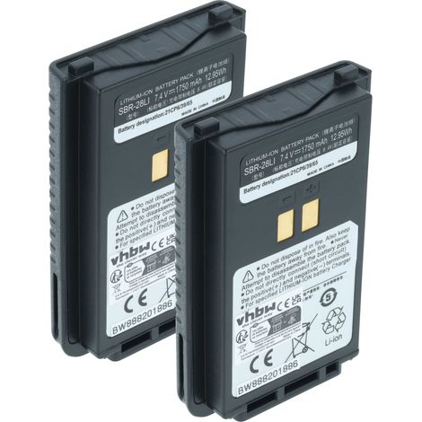 vhbw 2x Batterie remplacement pour Yaesu SBR-28, SBR-28Li pour radio talkie-walkie (1750mAh, 7,4V, Li-ion)