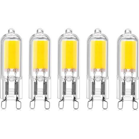 Lot de 5 ampoules LED COB G9 2W, culot capsule, 220V, 200 lumens, équivalent halogène 10-20W, pour lustre, lampe de table ou applique murale, blanc chaud 3000K (1/5)