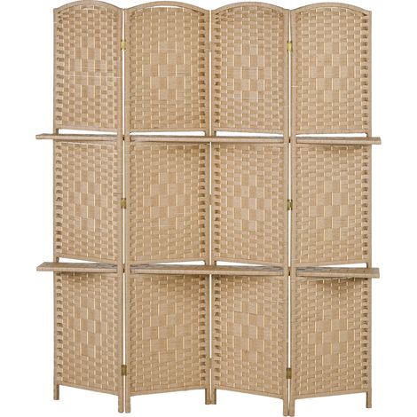 HOMCOM Divisorio per Ambienti a 4 Pannelli Pieghevole con Mensole 160x170 cm (1/5)