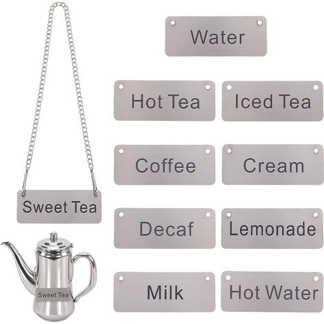 10 Sets Panneaux en Chaîne en Acier Inoxydable Incluant 10 Chaînes et 20 Pendentifs Attaches pour Boissons Panneaux Suspendus Avec Chaîne pour Affichage Boissons sur Table pour Café Bar (1/5)