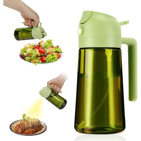 Flacon pulvérisateur d'huile de cuisson de 470 ml, couleur foncée, inaltérable, pulvérisateur d'huile de cuisson 2 en 1 (vert)