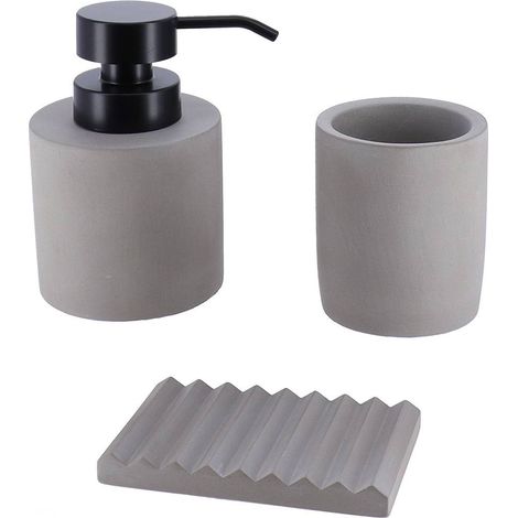 Set gobelet distributeur a savon et porte savon en ciment - gris - Tendance (1/2)