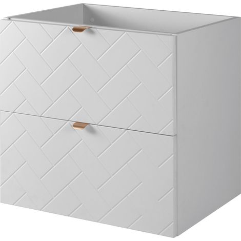 Furnidea - Meuble sous vasque MADIS BLANC 60 cm G - 2 tiroirs, façades motif chevron, design moderne (1/4)