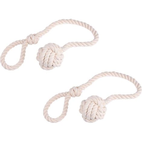UlisemEmbrasses à rideaux - Attaches faciles à nouer - Maintiennent vos rideaux ouverts - Tricotées à la main - Coton naturel - Couleur beige clair neutre - Une paire (lot de 2) - Solution de décorati (1/2)