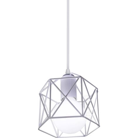 Lustre Suspension Industrielle Vintage Plafond Abat-Jour Métal Blanc Ajustable Luminaire Plafonnier intérieur E27 idéal pour Salon Salle à Manger chambre (1/5)