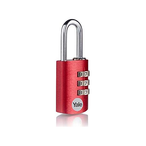 Yale Lucchetto in alluminio a combinazione YE3CB/20/121/1/CO rosso, corpo 20mm, arco in acciaio, combinazione a 3 cifre (1/4)