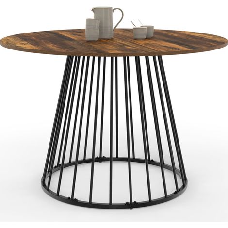 Table à manger ronde YUNA 4-6 personnes plateau bois foncé HAWKINS et noir 110 cm