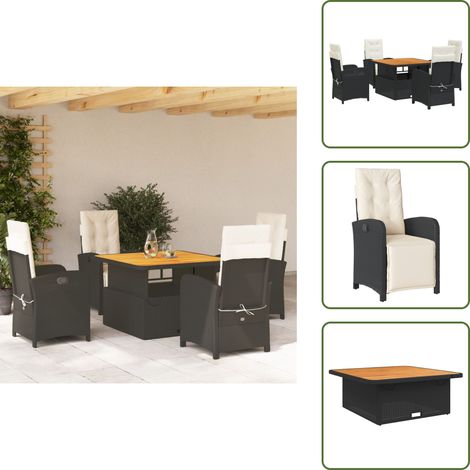 The Living Store Ensemble à manger de jardin coussins 5pcs Noir Résine tressée - Chaise de jardin (1/5)