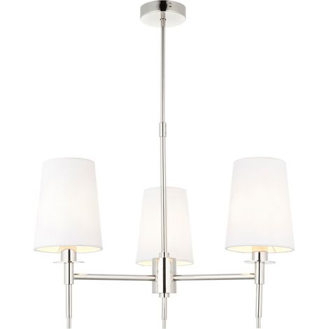 Merano Florence Plafonnier suspendu à abat-jour à bras multiples, plaque nickel brillant, tissu blanc vintage (1/5)