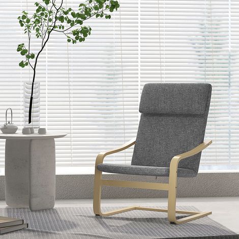 Fauteuil de salon, fauteuil chambre avec accoudoirs incurvés, coussin, tissu aspect lin, 65 x 79 x 98 cm, gris (1/5)