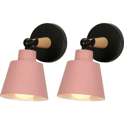 2X-Aplique De Pared Minimalista, Lámpara De Pared De Madera Moderna Rosa Nórdica Apliques De Pared Retro Para Dormitorio, Pasillo, Oficina E27 (1/5)