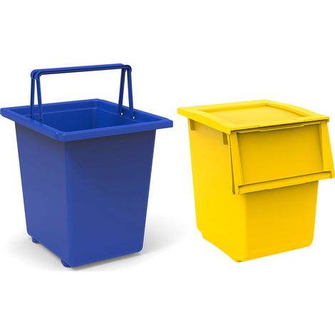 Set 2 contenitori Per Raccolta Differenziata 25L + 30L Per Armadi in Polipropilene Ecobin Giallo e Blu (1/5)