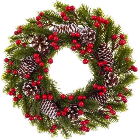Couronne de l'Avent synthétique décoration Noël Houx et Sapin - 30cm (1/3)