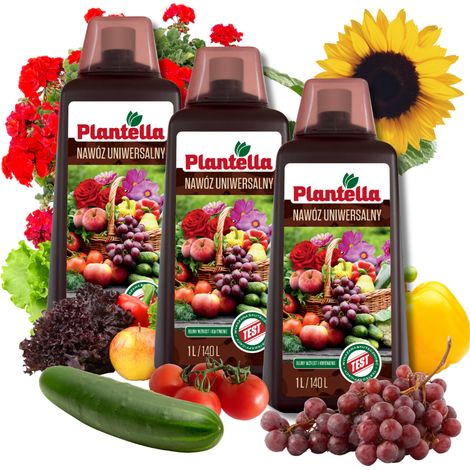 PLANTELLA Universaldünger für Gemüse, Obst und Blüten von Obstbäumen 3x1L