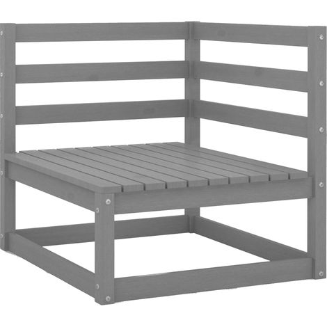 INLIFE Canapés d'angle de jardin 2 pcs Gris Bois de pin massif (1/5)