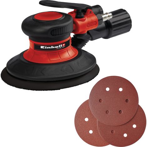 Einhell Ponceuse excentrique pneumatique TC-PE 150 (plateau de 150 mm de diamètre, levier de réglage de vitesse en continu, 6 papiers abrasifs, raccord, clé de serrage)