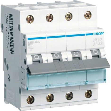 Hager MBN625 Disjoncteur 3 pôles + Neutre 25A Blanc
