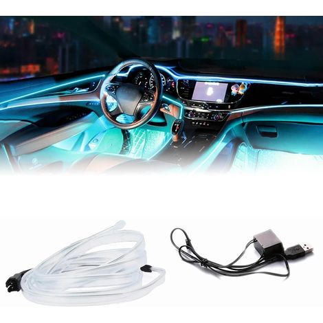 Bande LED intérieure pour voiture 10ft, flexible avec câble USB, lumière néon universelle unique et cool, bleu glacé (1/5)