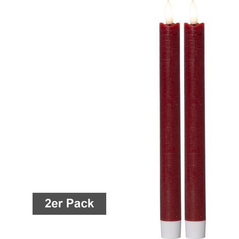 Star Trading Set de bougies Flamme, 2 pièces, cire, rouge foncé, design antique, LED, minuterie, blanc chaud, 24,5 cm (1/4)